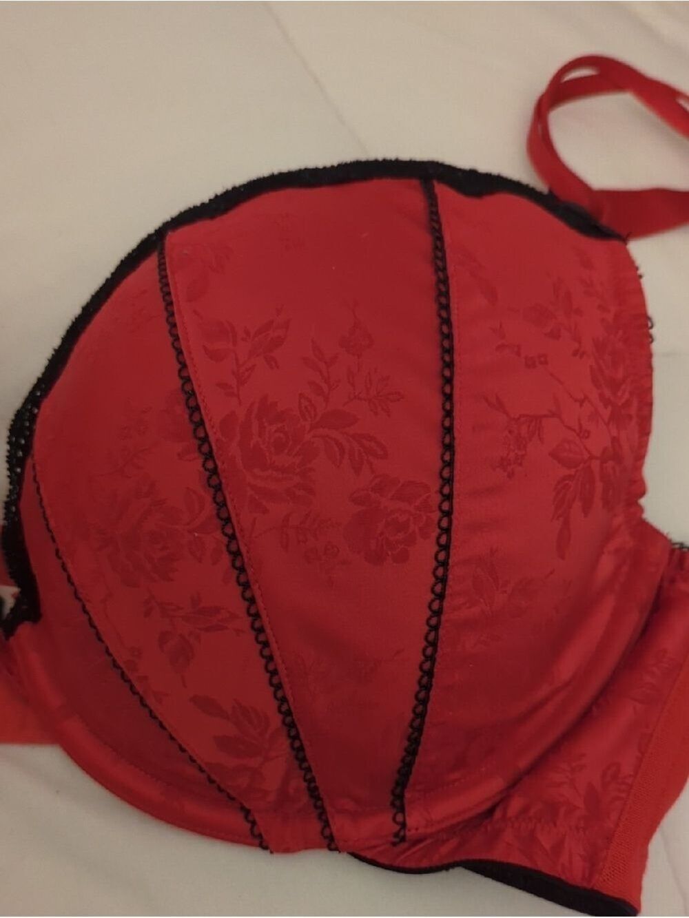Lane Bryant Cacique: Red w/ Black Lace Trim Jacquard Style Bra Size 42DD-NWOT - Picture 10 of 11